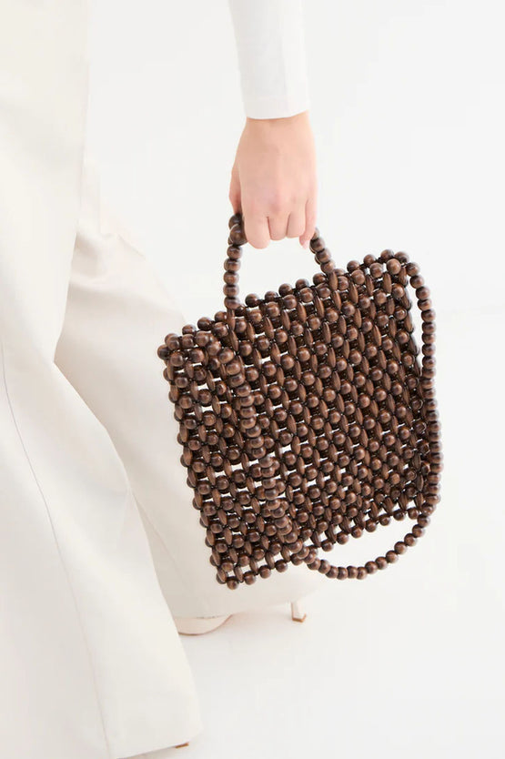 La Tribe Gia Beaded Tote Bag - Brown
