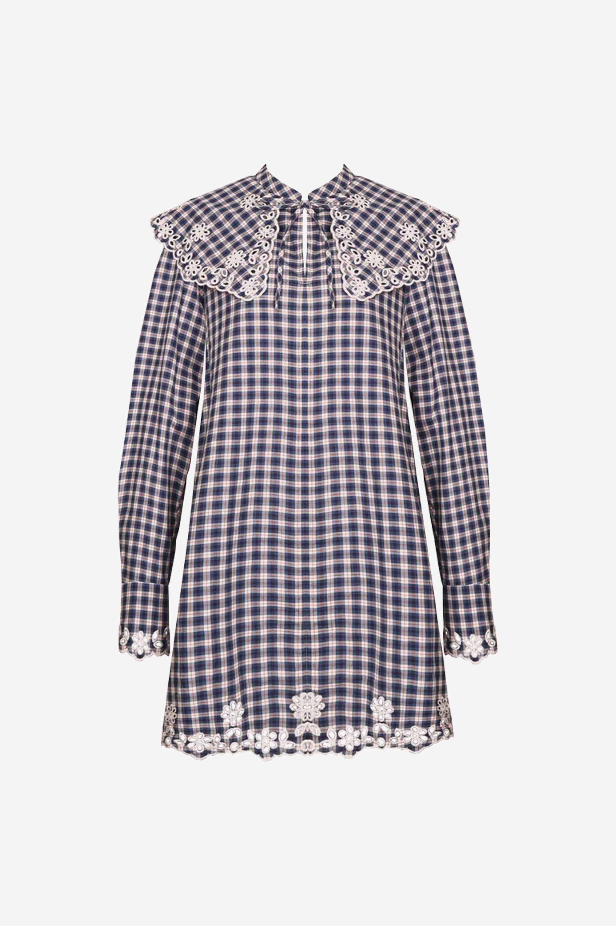 Ruby Greta Broderie Mini Dress - Navy Tartan
