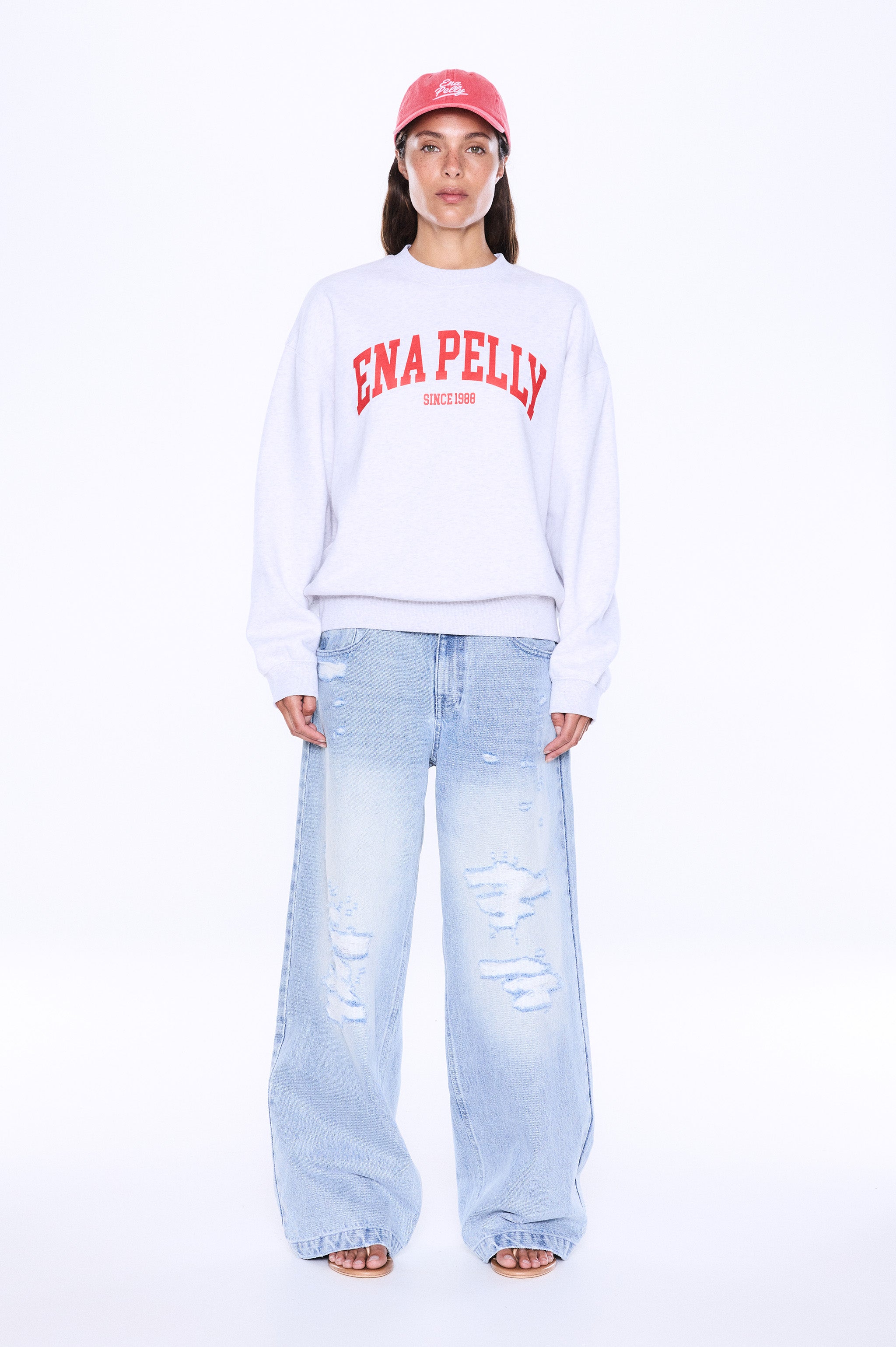 Ena Pelly Mila Oversized Sweater - White Marle