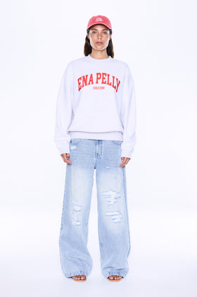 Ena Pelly Mila Oversized Sweater - White Marle