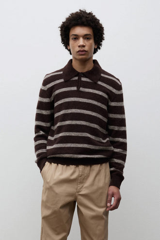 Norse Projects Gudme Baby Alpaca Stripe Polo – Delicioso Brown