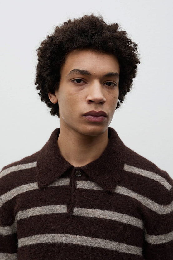 Norse Projects Gudme Baby Alpaca Stripe Polo – Delicioso Brown