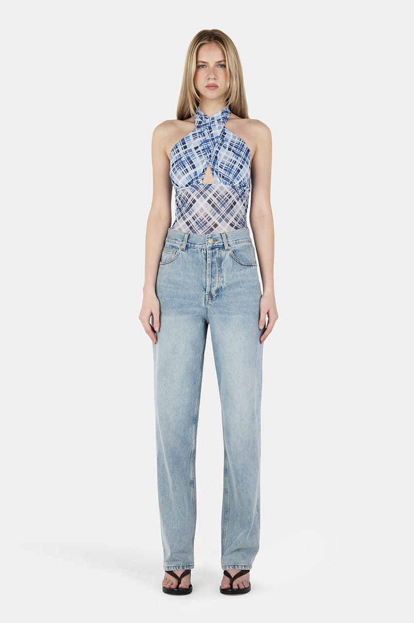 Ownley Harmony Crossover Top - Sky Plaid