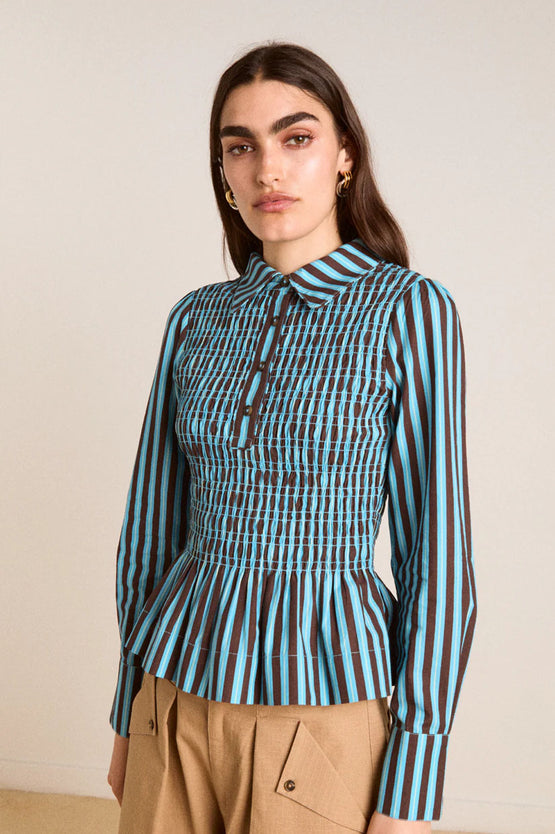 Damson Madder Hazel Shirred Shirt - Blue Choc