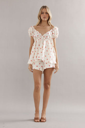 Caitlin Crisp Isla Blouse - Pink Spot Linen