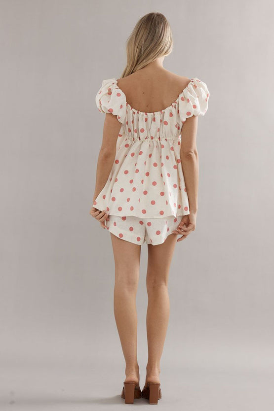 Caitlin Crisp Isla Blouse - Pink Spot Linen