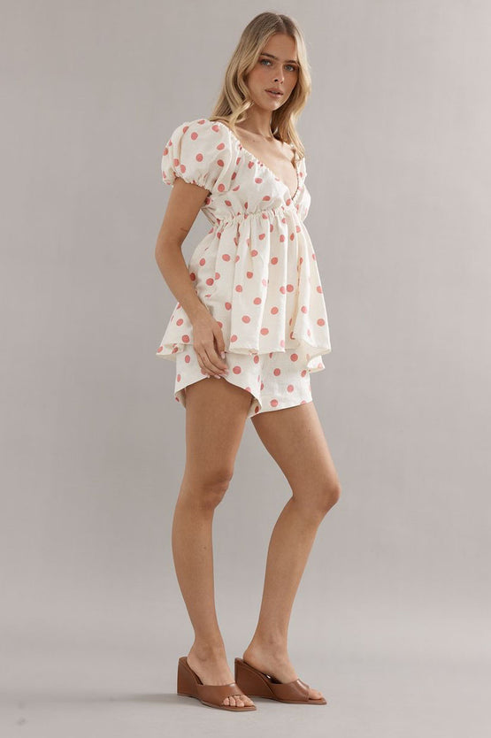 Caitlin Crisp Isla Blouse - Pink Spot Linen