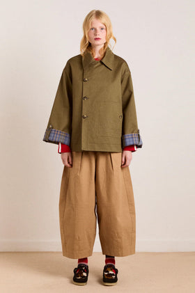 Damson Madder Reversible Jerry Crop Trench Coat - Olive
