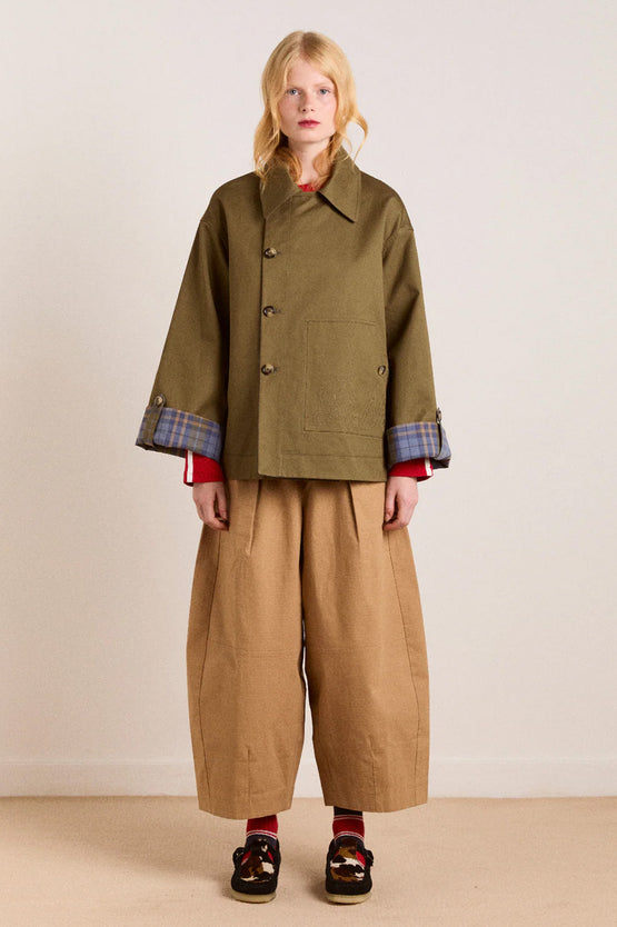 Damson Madder Reversible Jerry Crop Trench Coat - Olive
