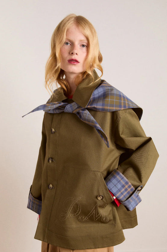 Damson Madder Reversible Jerry Crop Trench Coat - Olive