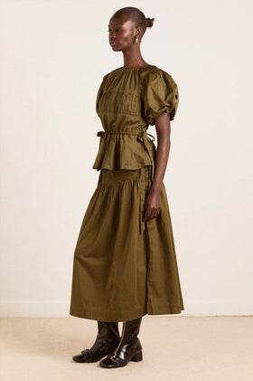 Damson Madder Josie Midi Skirt - Olive