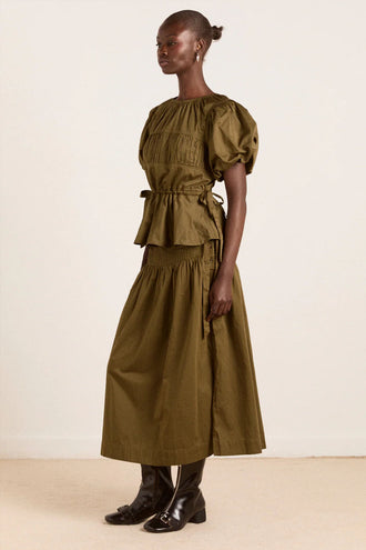 Damson Madder Josie Midi Skirt - Olive