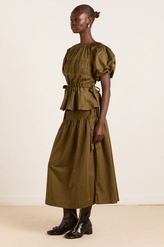 Damson Madder Josie Midi Skirt - Olive