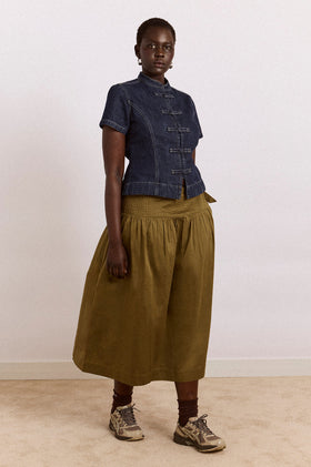 Damson Madder Josie Midi Skirt - Olive Satin