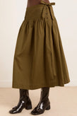 Damson Madder Josie Midi Skirt - Olive Satin
