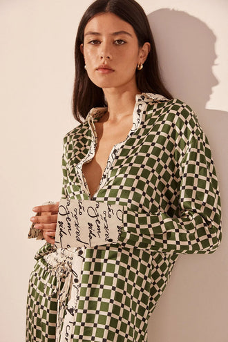 Shona Joy Kahlo Silk Contrast Shirt - Fern
