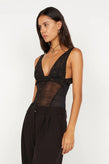 Bec & Bridge Karla V Neck Top - Black/Choc