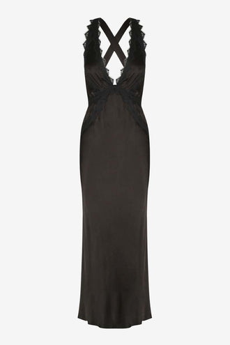 Shona Joy Camille Lace Cross Back Midi - Black
