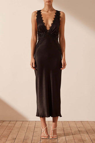 Shona Joy Camille Lace Cross Back Midi - Black
