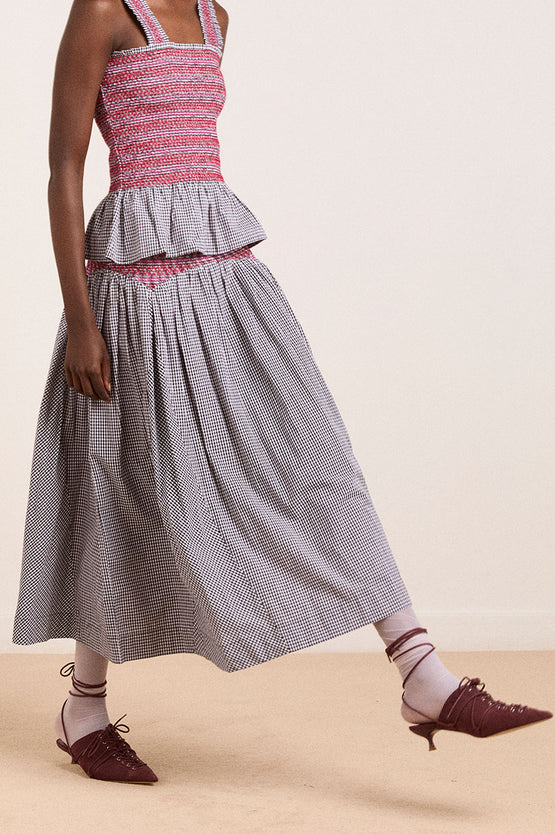 Damson Madder Layla Godet Skirt - Black White