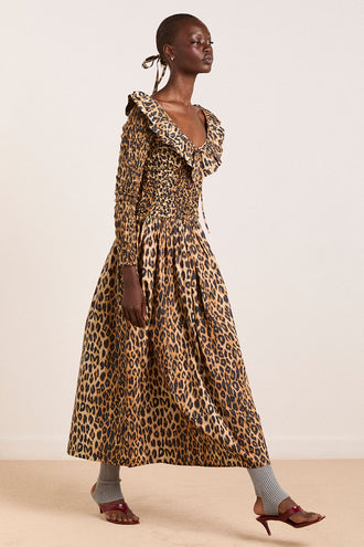 Damson Madder Harper Midi Dress - Leopard