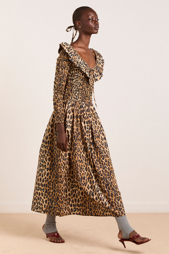 Damson Madder Harper Midi Dress - Leopard