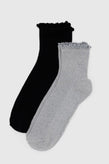 Baggu Lettuce Edge Sock Set Of 2 - Heather Grey / Black