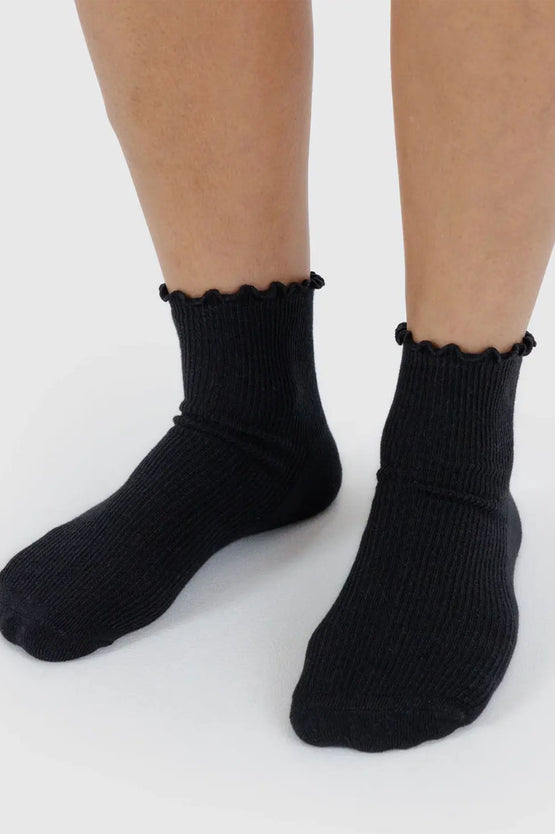 Baggu Lettuce Edge Sock Set Of 2 - Heather Grey / Black