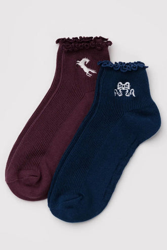 Baggu Lettuce Edge Sock Set Of 2 - Mahogany & Navy
