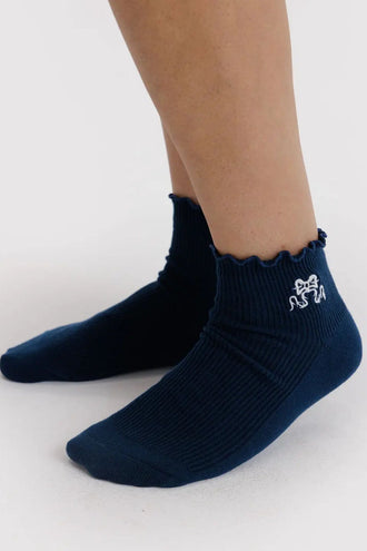Baggu Lettuce Edge Sock Set Of 2 - Mahogany & Navy