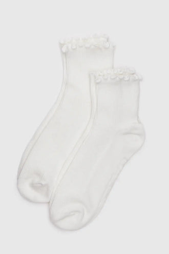 Baggu Lettuce Edge Sock Set Of 2 - White