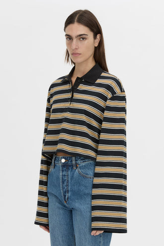 Camilla and Marc Liat Crop Polo - Black Stripe