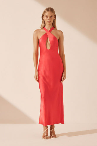 Shona Joy Lydia Cross Front Midi - Poppy Red