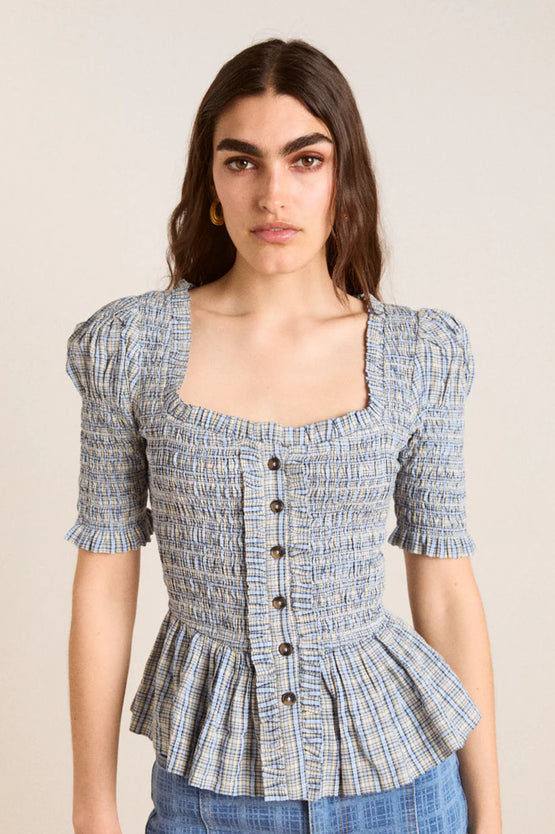 Damson Madder Mansi Shirred Blouse - Cloudy