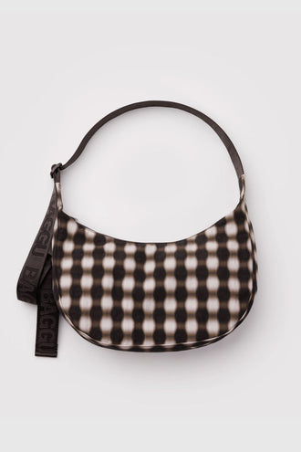 Baggu Medium Nylon Crescent Bag - Blurred Gingham Brown