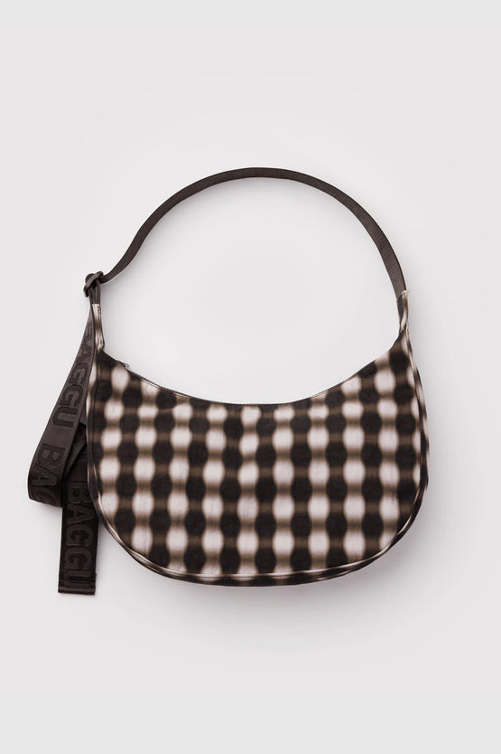 Baggu Medium Nylon Crescent Bag - Blurred Gingham Brown