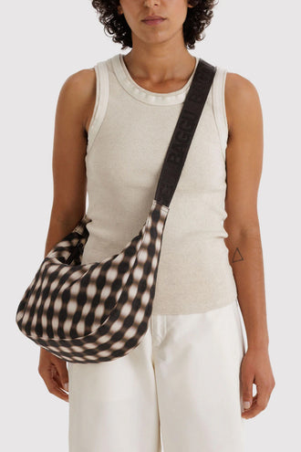 Baggu Medium Nylon Crescent Bag - Blurred Gingham Brown