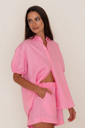 Caitlin Crisp Mellow Puff Shirt - Barbie Pink