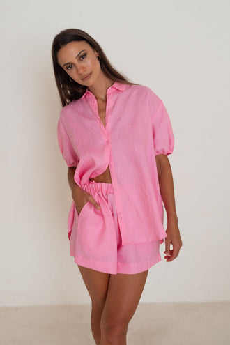 Caitlin Crisp Mellow Puff Shirt - Barbie Pink
