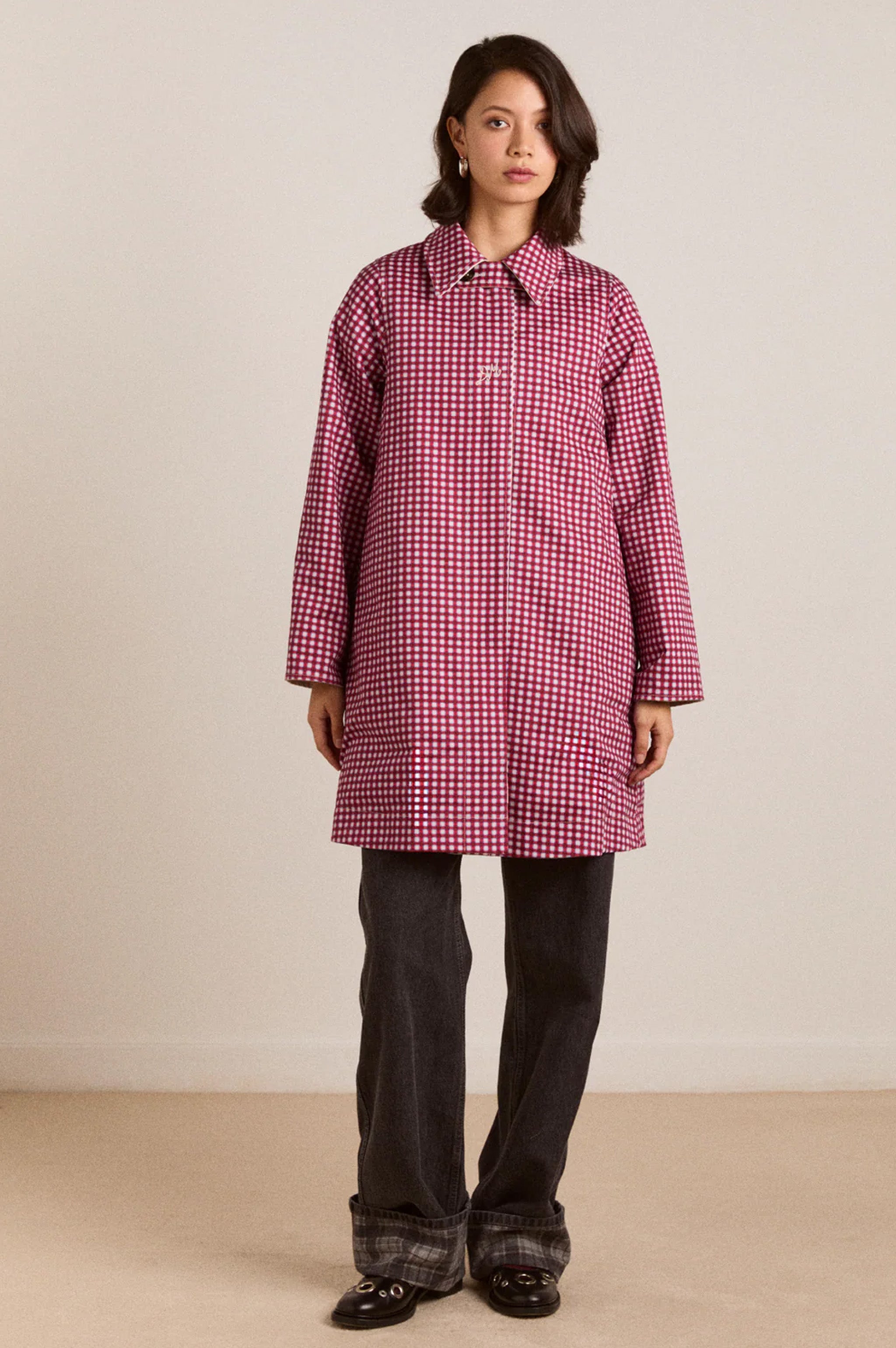 Damson Madder Mercedes Bow Reversible Trench - Gingham & Ecru