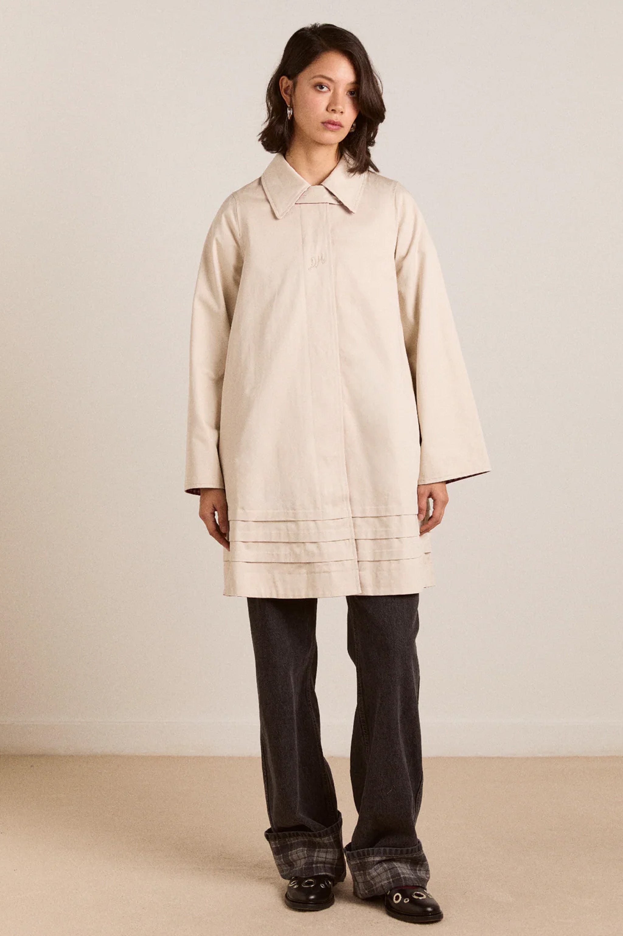 Damson Madder Mercedes Bow Reversible Trench - Gingham & Ecru