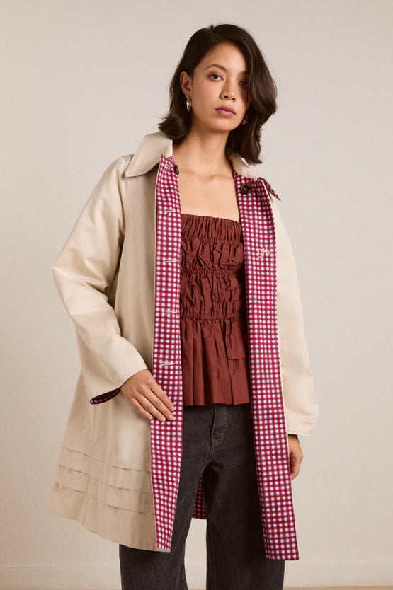 Damson Madder Mercedes Bow Reversible Trench - Gingham & Ecru