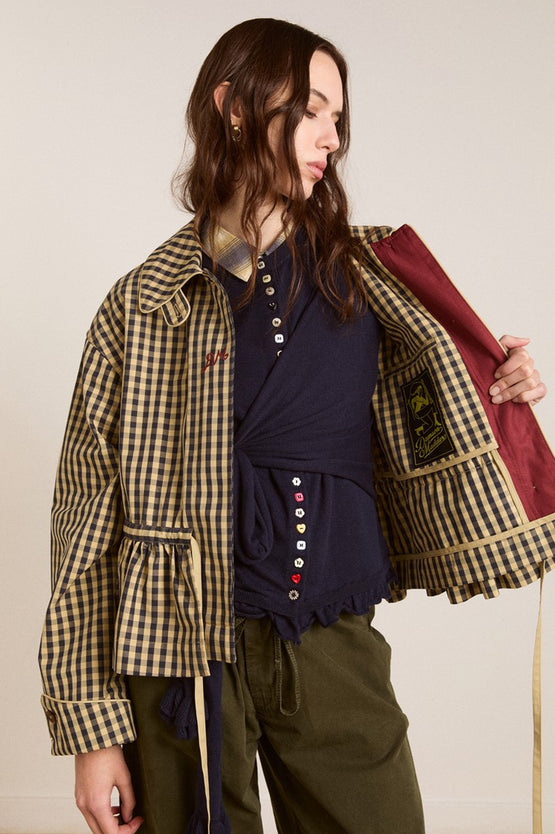 Damson Madder Myrtle Trench - Navy Gingham