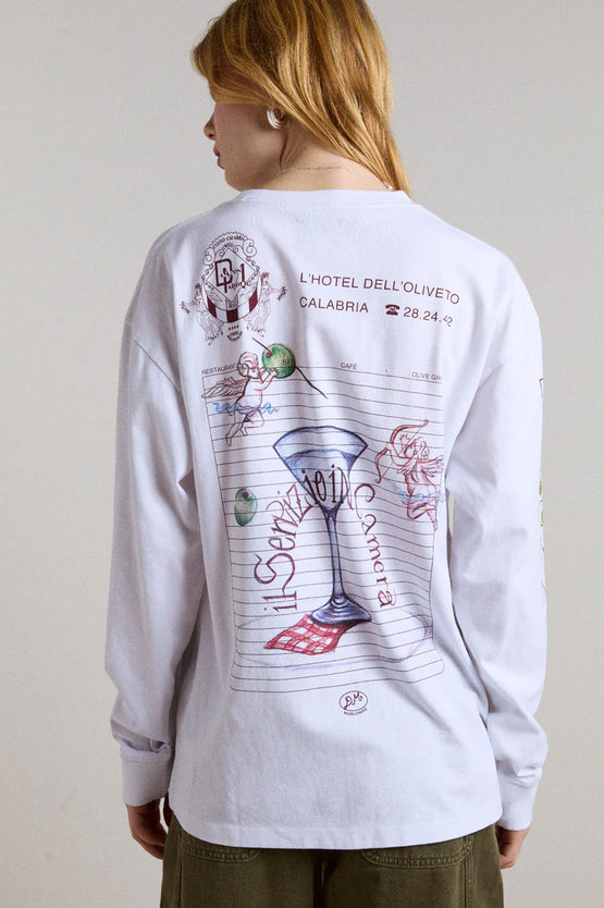 Damson Madder Olive Hotel LS Tee - White