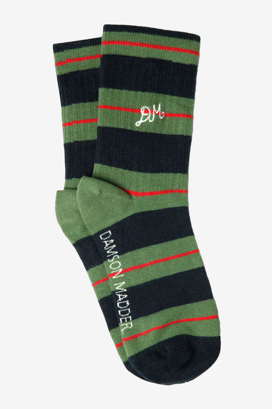 Damson Madder Ribbed Calf Length Socks - Olive/Multi