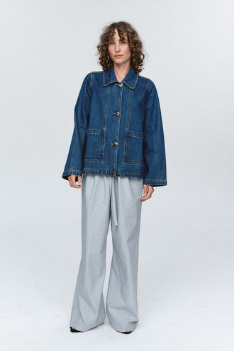 Marle Cropped Pea Jacket - Washed Indigo