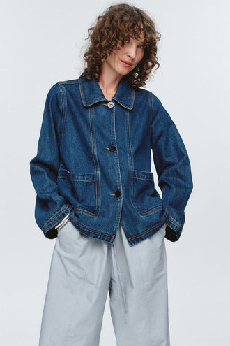 Marle Cropped Pea Jacket - Washed Indigo