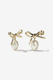 Meadowlark Bow Pearl Studs - 23K Gold