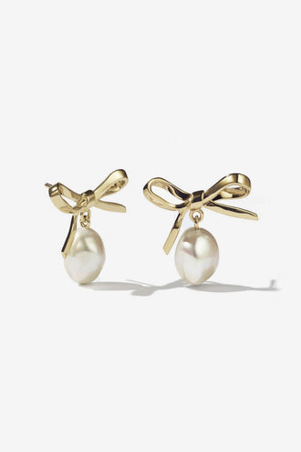 Meadowlark Bow Pearl Studs - 23K Gold