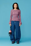 Ruby Sky Shirred LS - Petrol Gingham